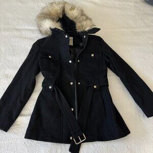 Women's black faux fur coat, size S